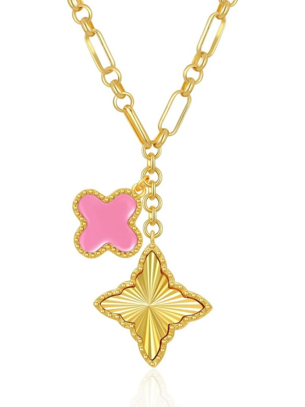 Lucky Clover Necklace for Women, 14K Gold Four Leaf Pendant, Dainty St.